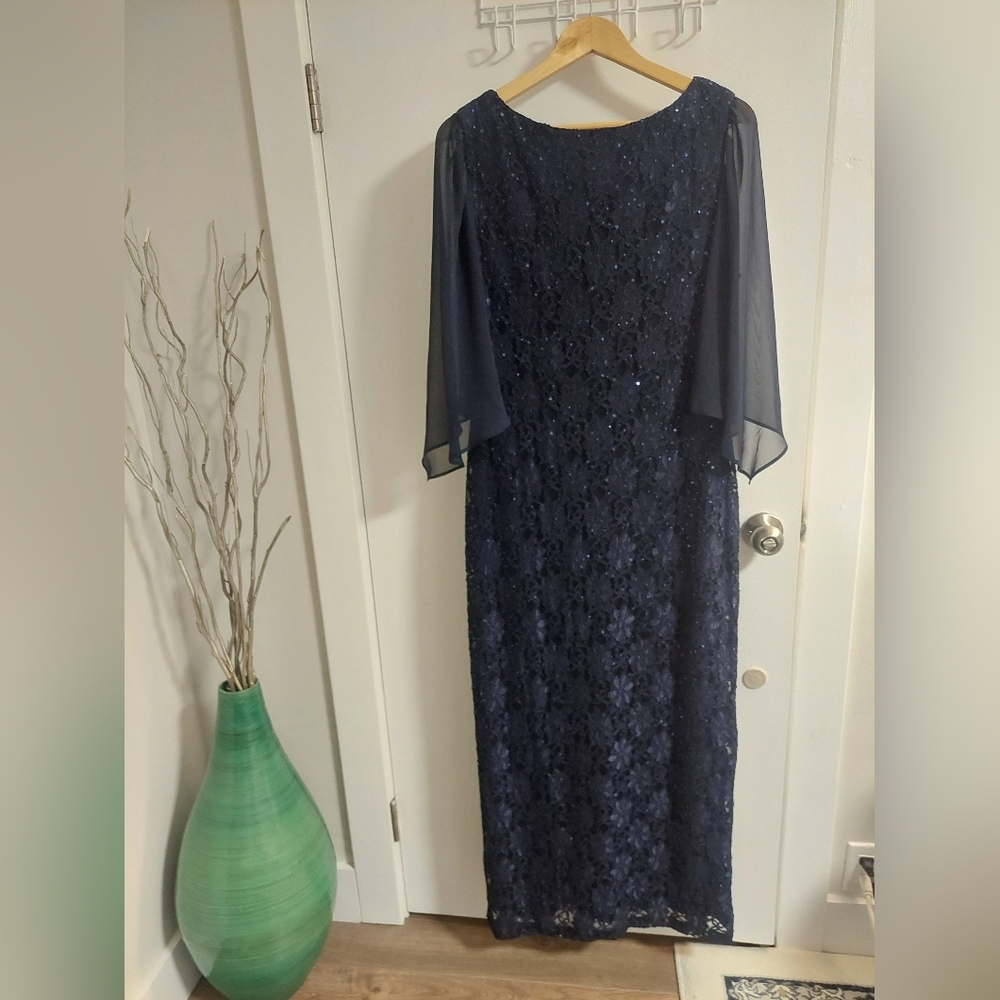 Connected Apparel Navy Long Sleeve Lace Dress